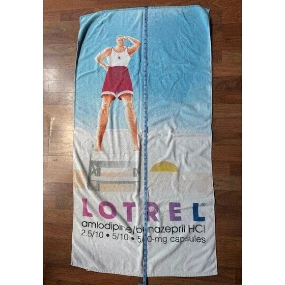 Vintage LOTREL Amlodipine Drug Rep Promo‎ Ad Beach Towel Pharmaceutical - Picture 7 of 10